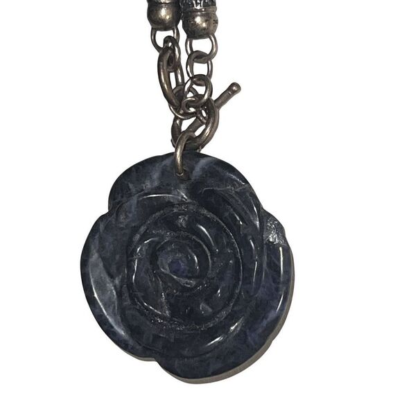 Vintage Genuine Blue Lapis Rose Pendent 925 Toggle Leather Choker Necklace - Picture 8 of 14